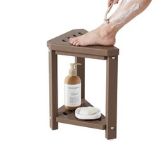 Brown Shower Stool for Shaving Legs 14in Waterproof HDPE Foot Rest Shower