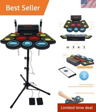9-Pad Kids Electric Drum Set with Light Up Drumsticks  Rechargeable Battery