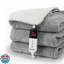 blunique Heated Blanket Electric Blanket Twin Waffle, 62x84 Inches Sherpa Fle
