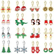 16 Pairs Hypoallergenic Christmas Hoop Earrings Set for Girls Christmas Tree Sno