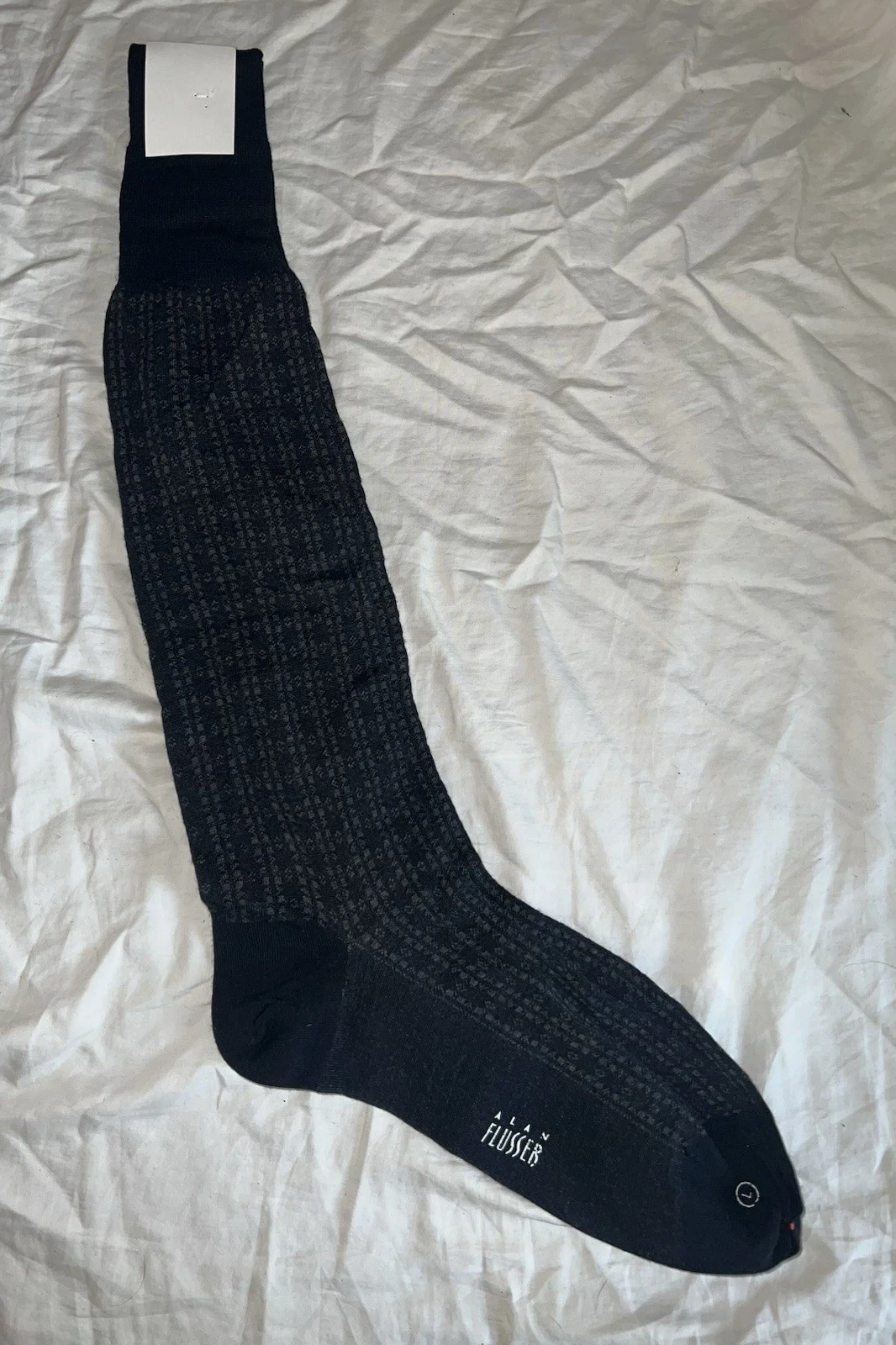 VTG Alan Flusser Gray Geometric on Gray Virgin Wool Blend Dress Socks Italy NWT