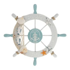 Nautical Beach Wooden Boat Ship Steering Wheel Fishing Net Shell Home Wall Decor