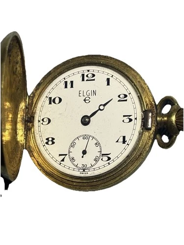 Vintage Elgin Gold Electroplated 10 Microns Pocket Watch HandWind Works 17 Jewls