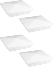 4-Pack 4x4 Vinyl Fence Post Caps | New England Pyramid Top, Paintable PVC, White
