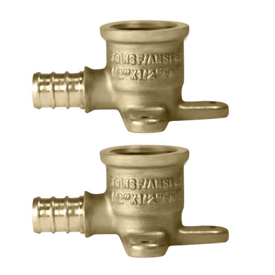 2 Pack XFITTING 1/2'' Pex-B x 1/2'' Female NPT Drop Ear Elbow, Lead Free Brass