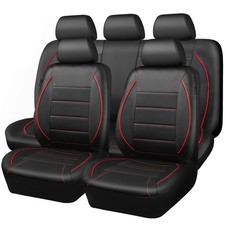 Car Pass Universal Fit Piping Leather Car Seat Cover For Full Set Red Black