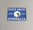 VINTAGE DUCK HEAD OVERALLS UNION MADE PORCELAIN SIGN CAR GAS TRUCK MOTORCYCLE