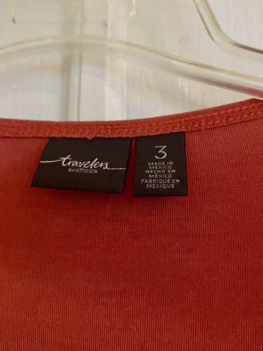 Chico's Travelers Flame Scarlet Cap Sleeve Keyhole Tunic Top Sz 3=XL=16/18 NWT - Picture 4 of 4