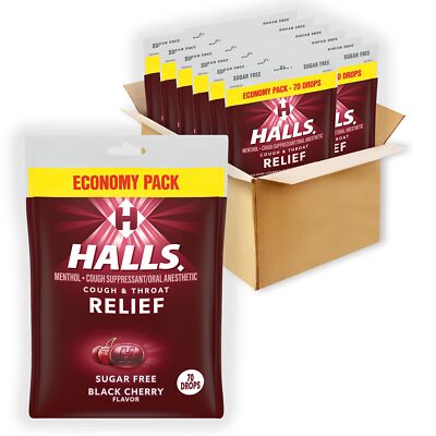 	HALLS Relief Sugar Free Black Cherry Flavor Cough Drops Economy Pack 12 Bags	