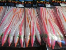 4¾" x 30 NEW Supertackle #1449 ECHO - Salmon Hoochies - UV White Pink Orange