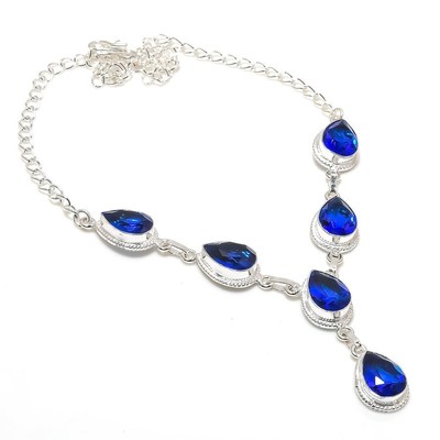 Collier Argent Sterling 925 Avec Apatite Verte Facettée - Fait Main, 36 Pouces, Inde
