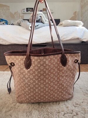 Auth Louis Vuitton Monogram Idylle Neverfull MM Tote Bag Sepia