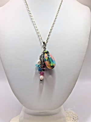  Artesian Lamp work Pastel Drop bead with Accents & 24'' Sterling Silver Chain