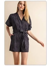 Gilli blue white Stripe Romper Shorts pockets 100% Cotton