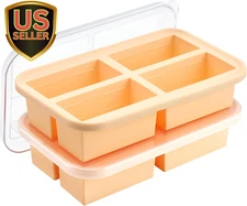 Super Ice Cube Tray 1 Cup X 4 Portions Big Silicone Freezing Mold with Lid, f...