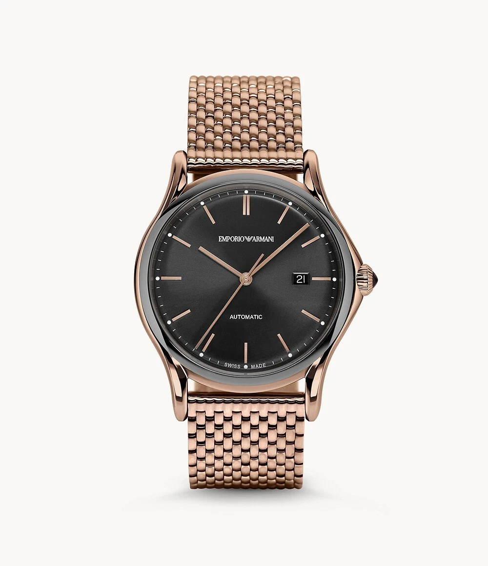NEW Emporio Armani Swiss Automatic Rose Gold Stainless Steel Watch