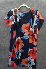 Vince Comuto Dress Women 16 Blue Floral Open Shoulder Flutter Sleeve Knee Length