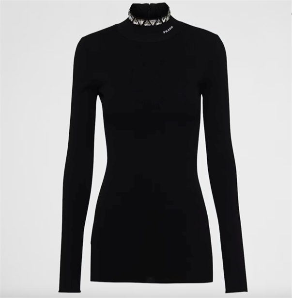 PRADA Black Triangle Crystal Detail Turtleneck Sweater Size PRADA Black Triangle Crystal Detail Turtleneck Sweater Size
