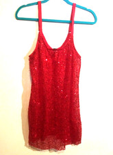 Womens Sequin Slip camisole RED Sz 1X adjustable strap Passion Forever embellish