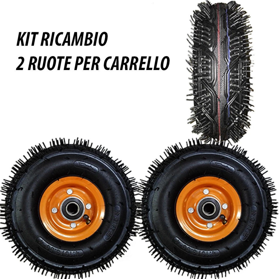 RUOTE IN GOMMA UNIVERSALI 2X PER CARRELLO CON CUSCINETTO 4.10 / 3.50 - Immagine 2 di 3
