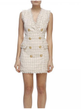Original Balmain Tweed Mini-Kleid ärmellos Beige Gr. 36