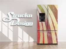 Curved White Stripes Colorful Fridge Freezer Wrap Side Door Vinyl Decal