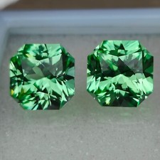 Corte Precisión, Par de Zafiros de Laboratorio Verde Manzana 19,10 Ct, 11 MM Corte Asscher Verde S