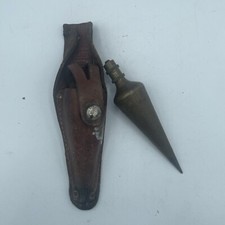 Vtg Lutz Brass Plumb Bob 16 oz Carpenter Survey Engineer With Leather Belt Case