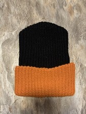 Vintage Knit Winter Hat - Black/Orange - Unisex