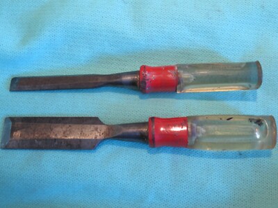 vintage USA 2 STANLEY wood chisels patent pending 1'' + 1/2'' for woodworking tool