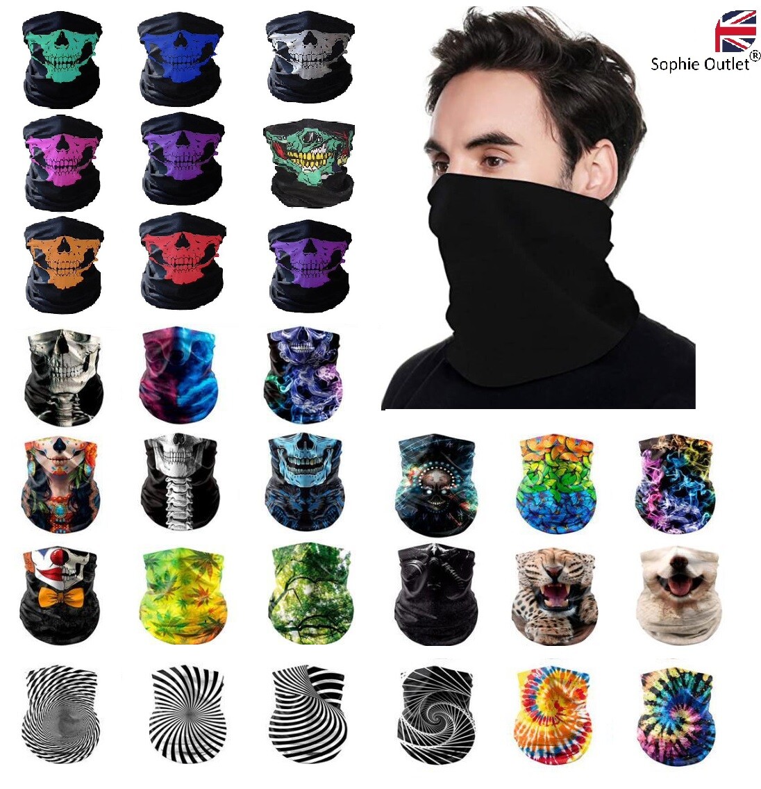 Plain Black Balaclava Neck Gaiter - Reversible, Breathable Face Mask For Cycling, Hiking, Sports