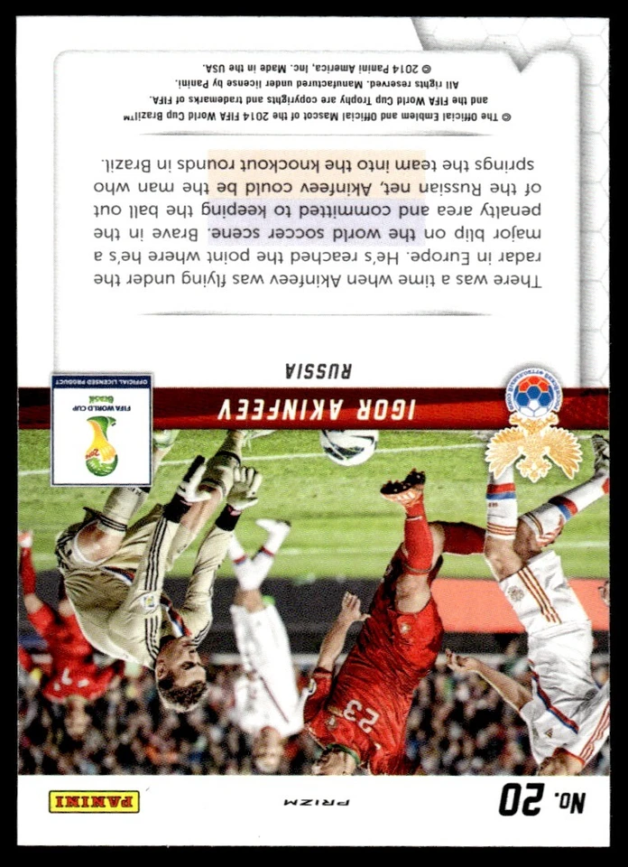 2014 Panini FIFA World Cup Brazil Prizm Guardians Igor Akinfeev #20 - Image 2 of 2