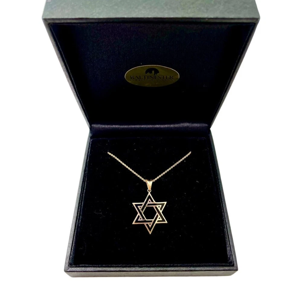 Soporte Israel con Colgante Estrella de David Oro 14k Negro Esmalte Protección Dije Foto 4 de 4