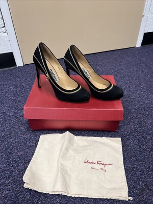 SALVATORE FERRAGAMO Rory schwarze Wildleder-Plateau-Heels mit Reißverschluss hergestellt in Italien 7 1/2 C
