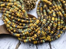 7/0 Aged Matte Caribbean Blue Picasso Czech Glass Seed Bead Mix 21" Strand 