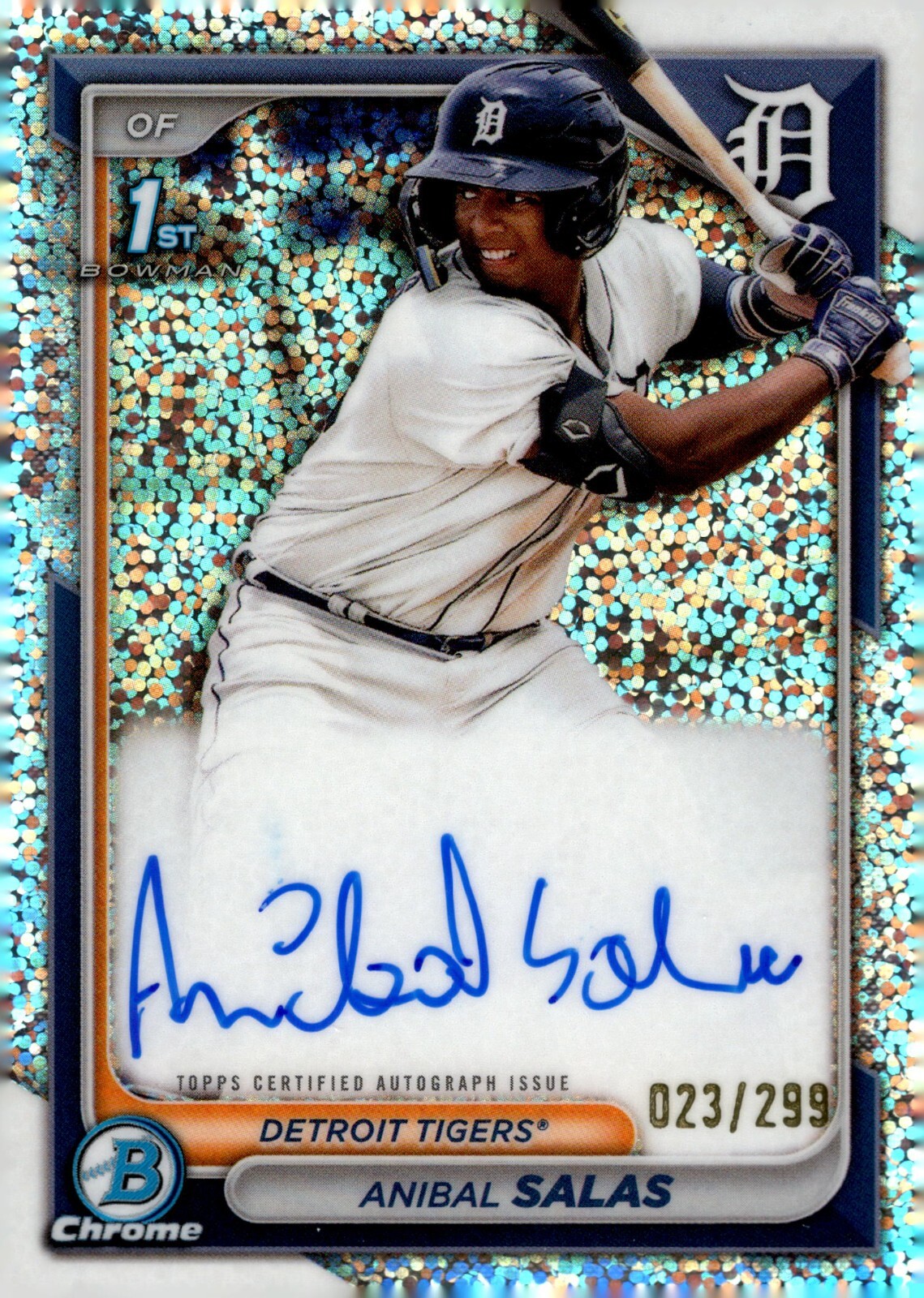 Anibal Salas 2024 Bowman Chrome 1st Year Speckle Refractor Autograph /299 Tigers
