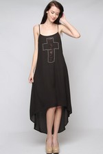 Black Caged Cross Dress - Spaghetti Straps - Hi-Low Hem - Clubwear