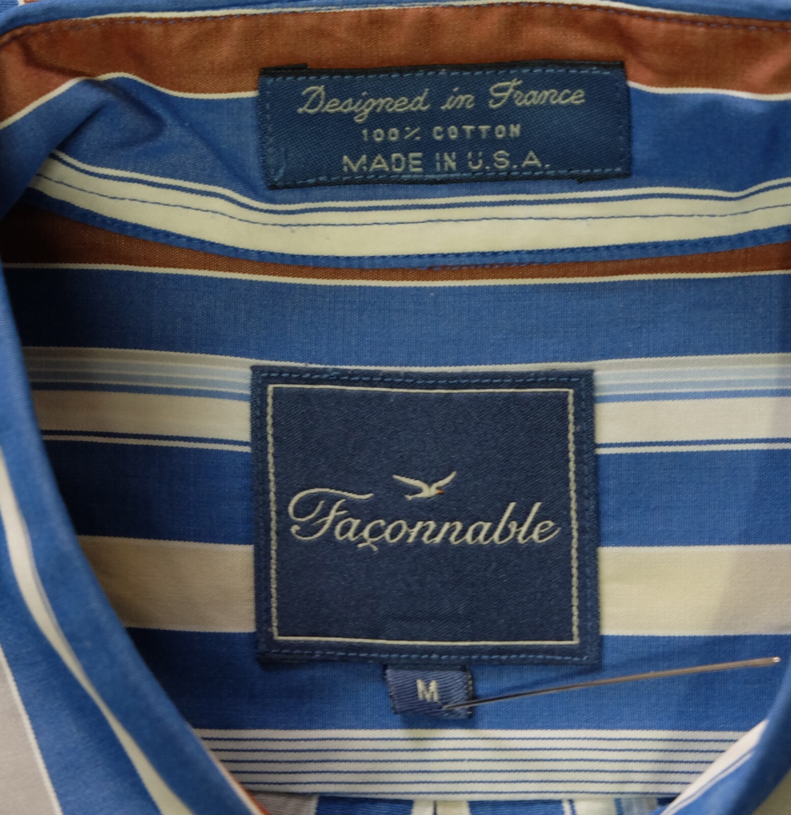 Faconnable Button Down Blue White Brown Striped C… - image 4