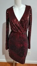 NEW ALEXIA ADMOR NEW YORK V-NECK SEQUIN LONG SLEEVE MINI SHEATH DRESS SIZE 2