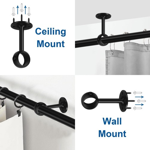 Ceiling Curtain Rod Brackets Heavy Duty Holders Black 4 Pack Hooks Hangers fo... - Picture 4 of 8