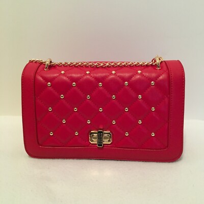 Badgley Mischka Red Quilted Gold Stud Crossbody Vegan Leather Handbag NWT 199 eBay