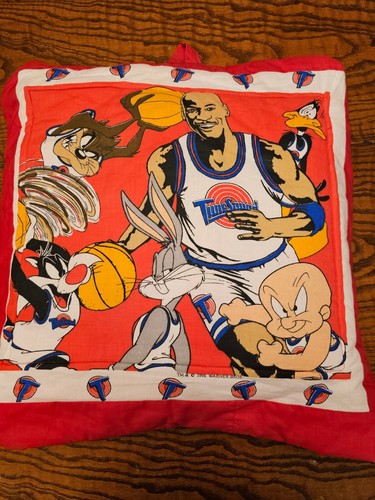 Vintage Space Jam Pillow Blanket Red Michael Jordan Looney Tunes 90s