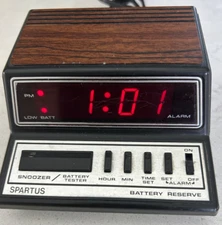 Vintage Spartus Digital Alarm Clock Model 1104 Battery Backup Red Display Tested