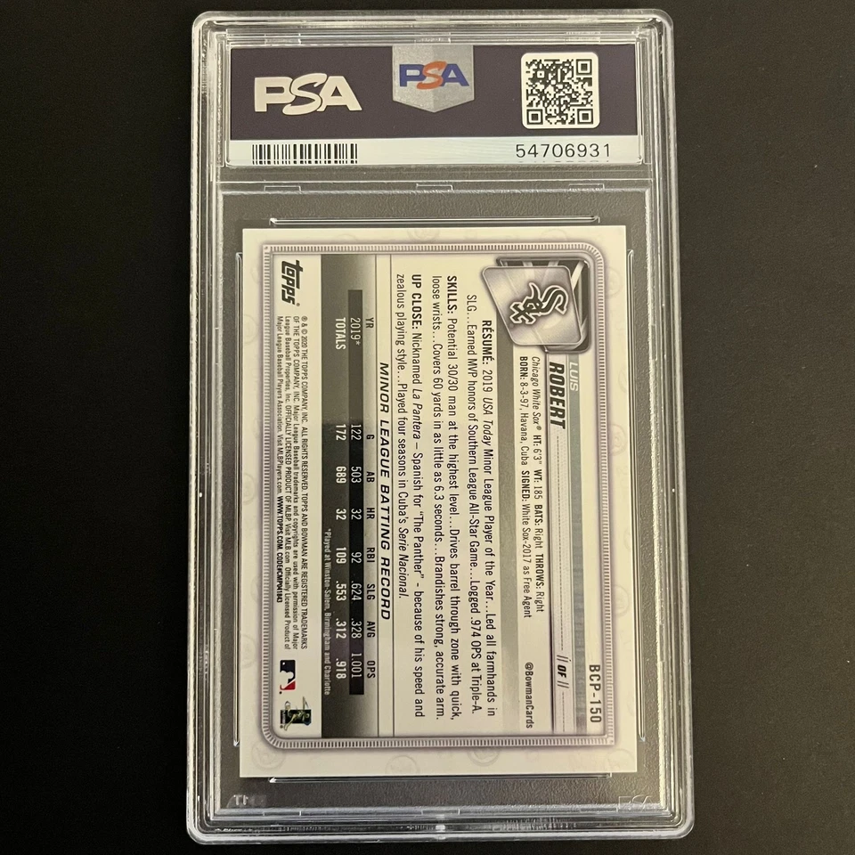 2020 Bowman Chrome Sapphire Rookie #BCP150 Luis Robert PSA 10 GEM MINT - Image 2 of 2