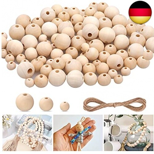 Holzperlen Zum AuffäDeln, 100 StüCk Holzkugeln Mit Loch, Runde Holzperlen N-image