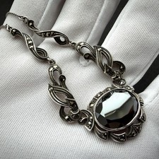 Vintage Collier Art Deco Stil Sterling Silber 925 Kette Hämatit Markasit