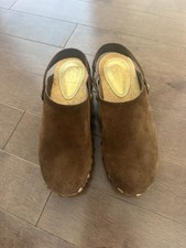 Tory Burch Clogs Size 6 Brown Suede And 2 Wood And Rubber Sole