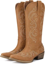Rollda Cowboy Boots for Women Western Cowgirl Boots with Chunky Heel Ladies Snip