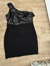 Womens One Shoulder bodycon bandage Sequin Dress Black size 16 knee length