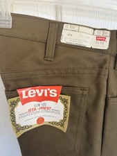 Vintage Levi  s Sta-Prest Brown Pants 30x30 Black Gold Tab Big E 1970s Slim Fits